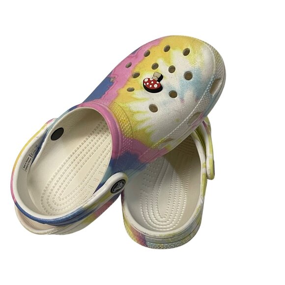 Crocs Clogs With Strap Mushroom Charm Tie Dye size 4 unisex Kids - Picture 1 of 9